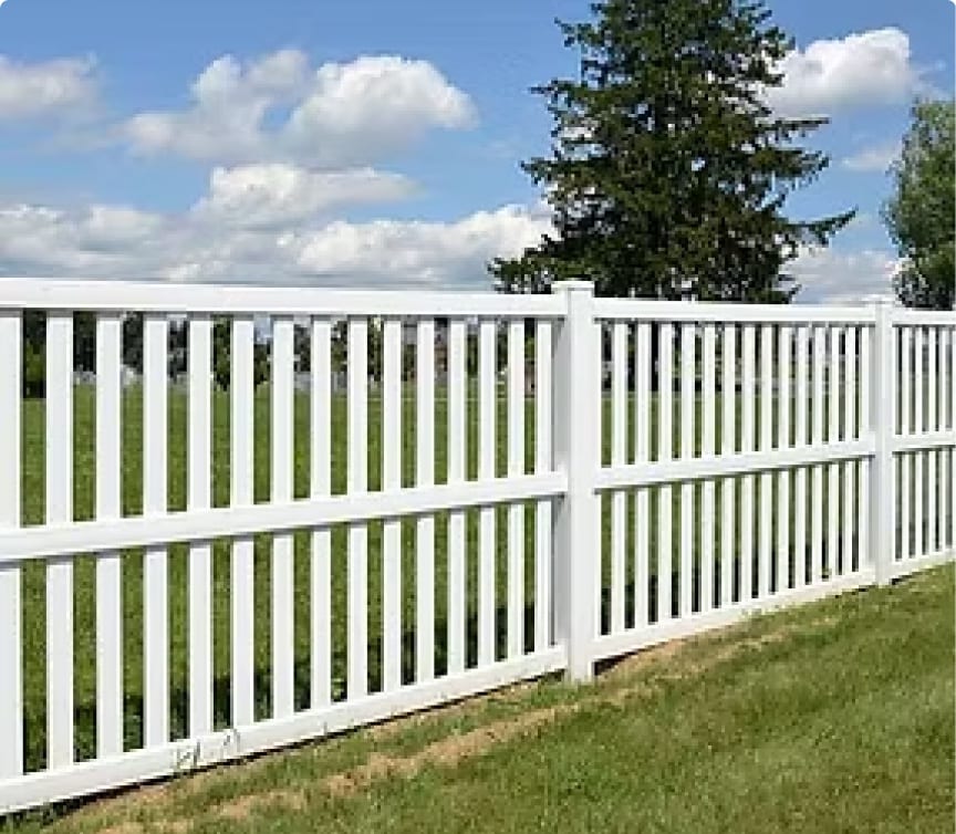 White vinyl (PVC) picket fence installation in Apex, NC