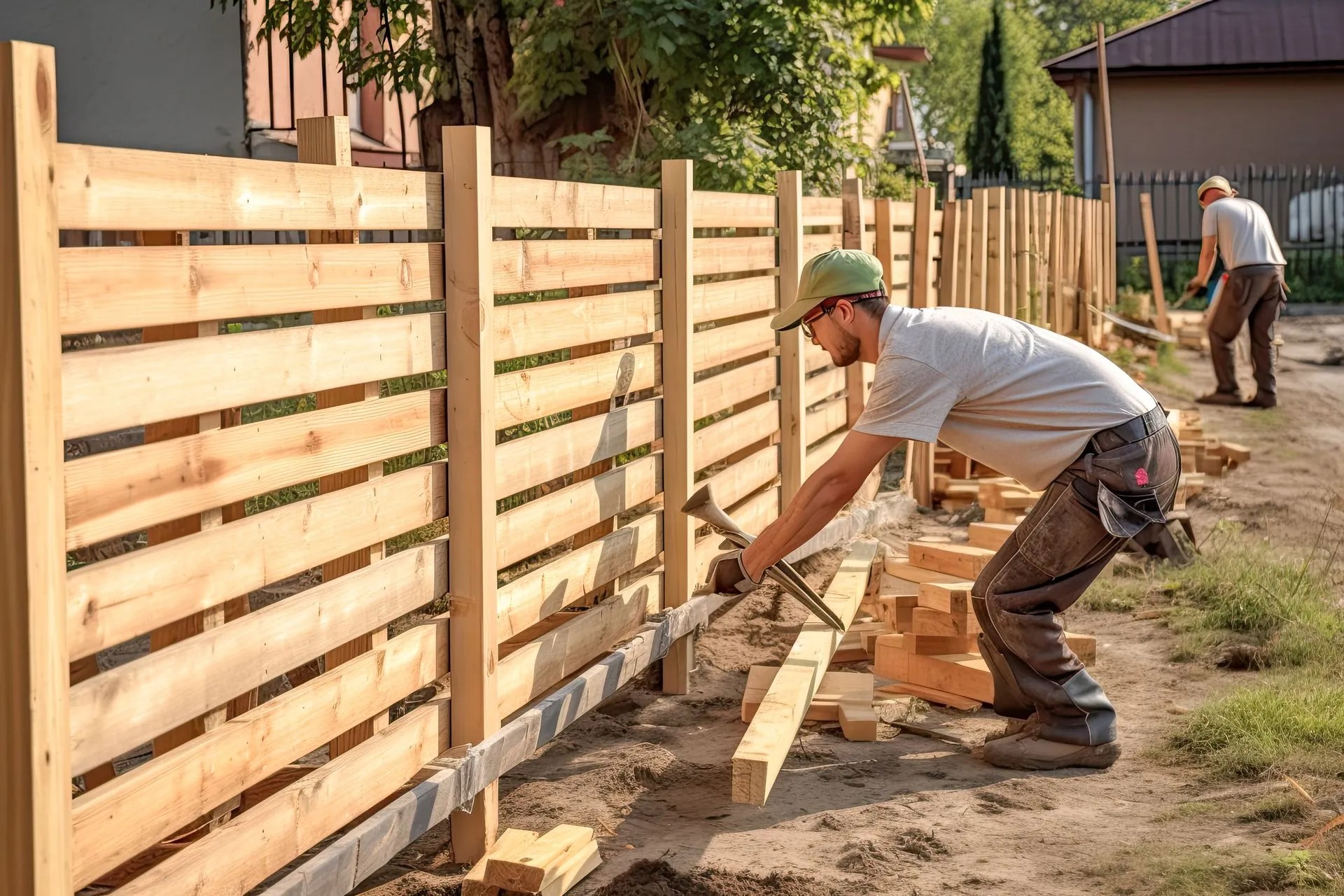 Horizontal wood fence suited to a contemporary Mebane home
